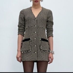 Zara Black and White Tweed Blazer Dress